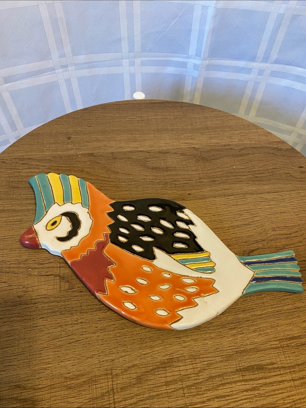 Anthropologie Colorful Hand Painted Ceramic Bird Trivet Spoon Rest Wall Decor